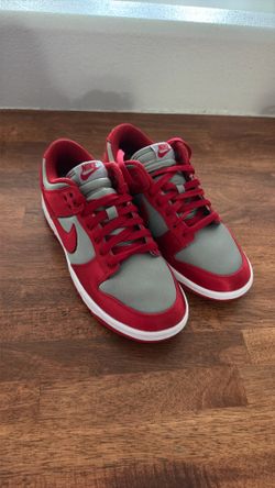Red & gray satin dunks