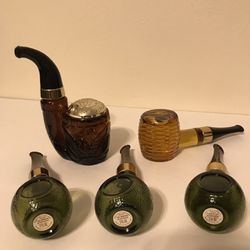 Vintage Set of 5 Avon Pipes-1 American Eagle, 1 Corncob, & 3 Green Glass Pipes Thumbnail