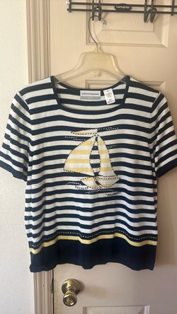 Alfred Dunner Petite Nautical Stripe Knit Top