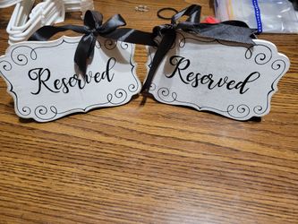 Hand-painted "Reserved" Signs with Black Ribbon