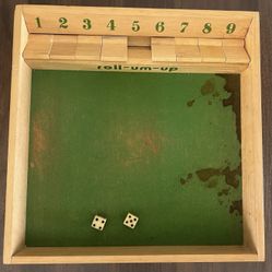Vintage Roll-em-up Shut The Box Board Game With Dice and Original Box