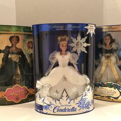 Lot of 3 Special Edition Barbie Holiday Princess Set Jasmine, Cinderella & Snow White NIB