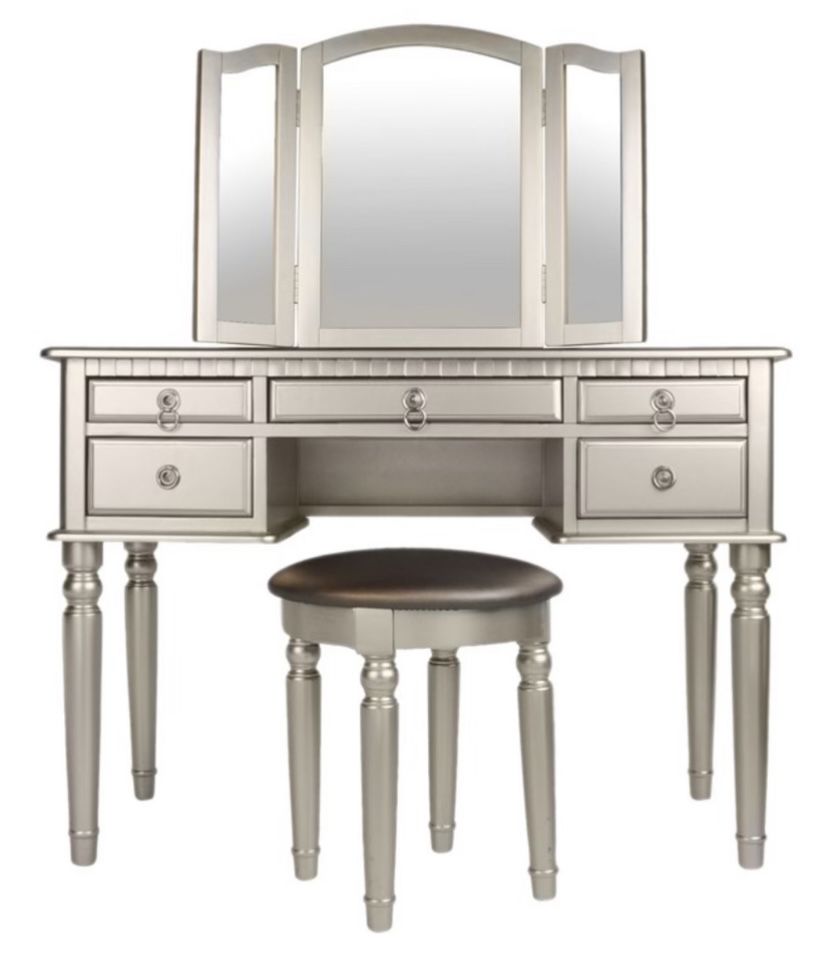 Gold Color Vanity Set With Stool & Mirror 