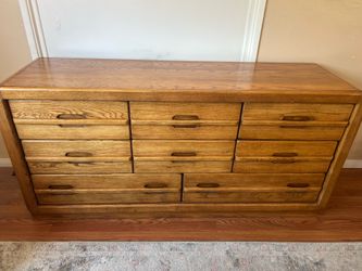 Large vintage 70s oak MCM dresser