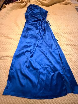 Royal Blue Satin One-Shoulder Maxi Dress