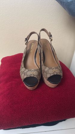 Coach Ferry Wedge Signature Jacquard Monogram Sandals Women Size 8