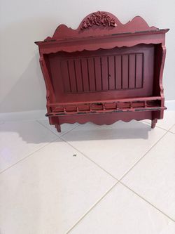 Red Distressed Wood Wall Shelf