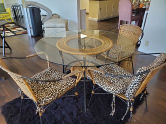Dinette Glass Table + 3 Chairs with Cushions