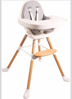 Childhome Evolu One.80° 2 in 1 Baby High Chair with 180° Swivel, Adjustable Height Baby High Chair, Sleek Modern with Beechwood Legs, White