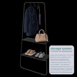 71ā x 25ā x 12ā Black Metal Garment Rack with Shelves