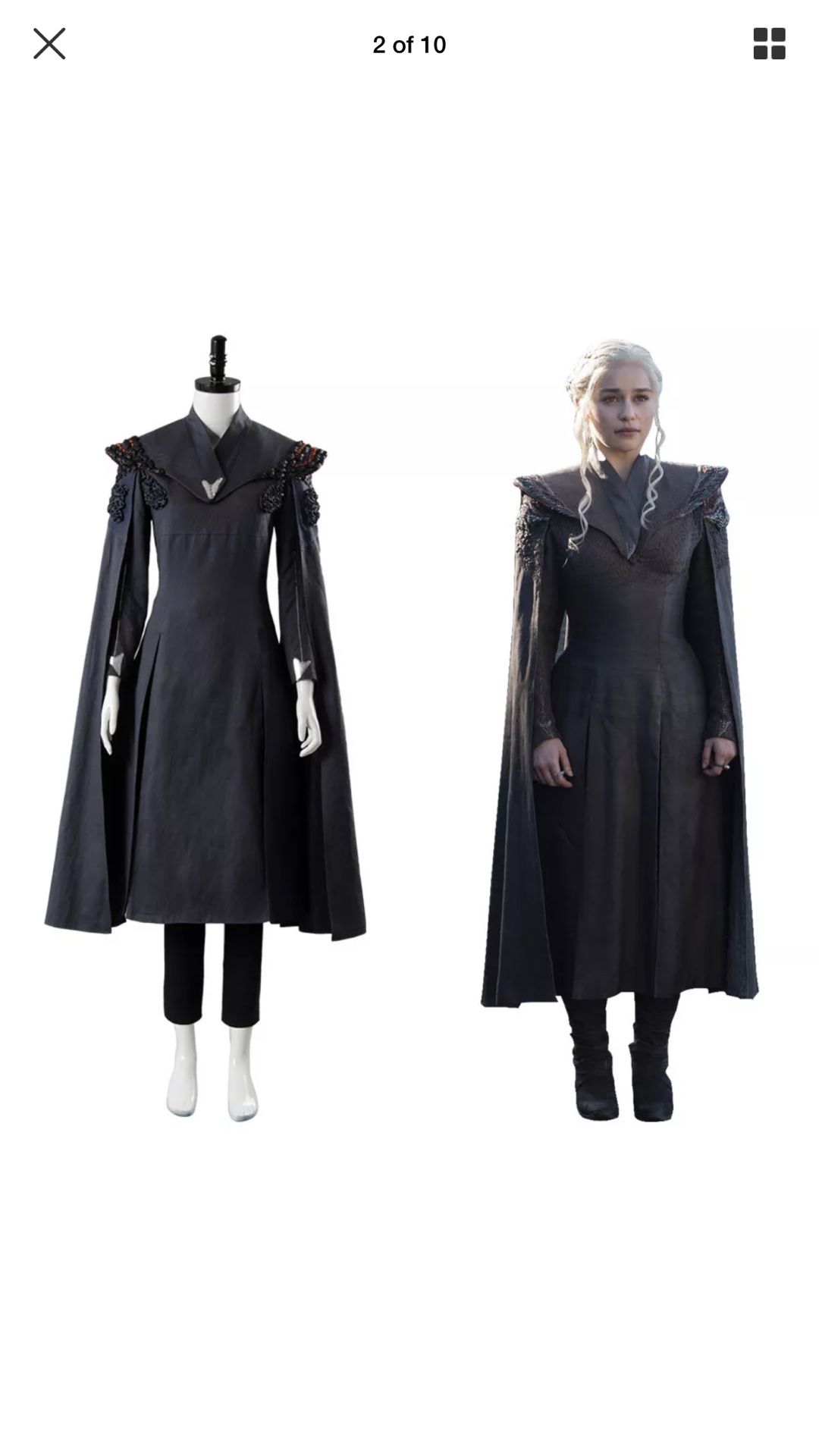Game of thrones season 7 Daenerys Targaryen mother of dragons gray dress cosplay costumes size XL XXXL