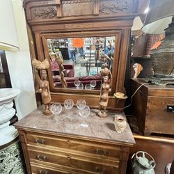 Early 1900’s Carved Cabinet And Mirror