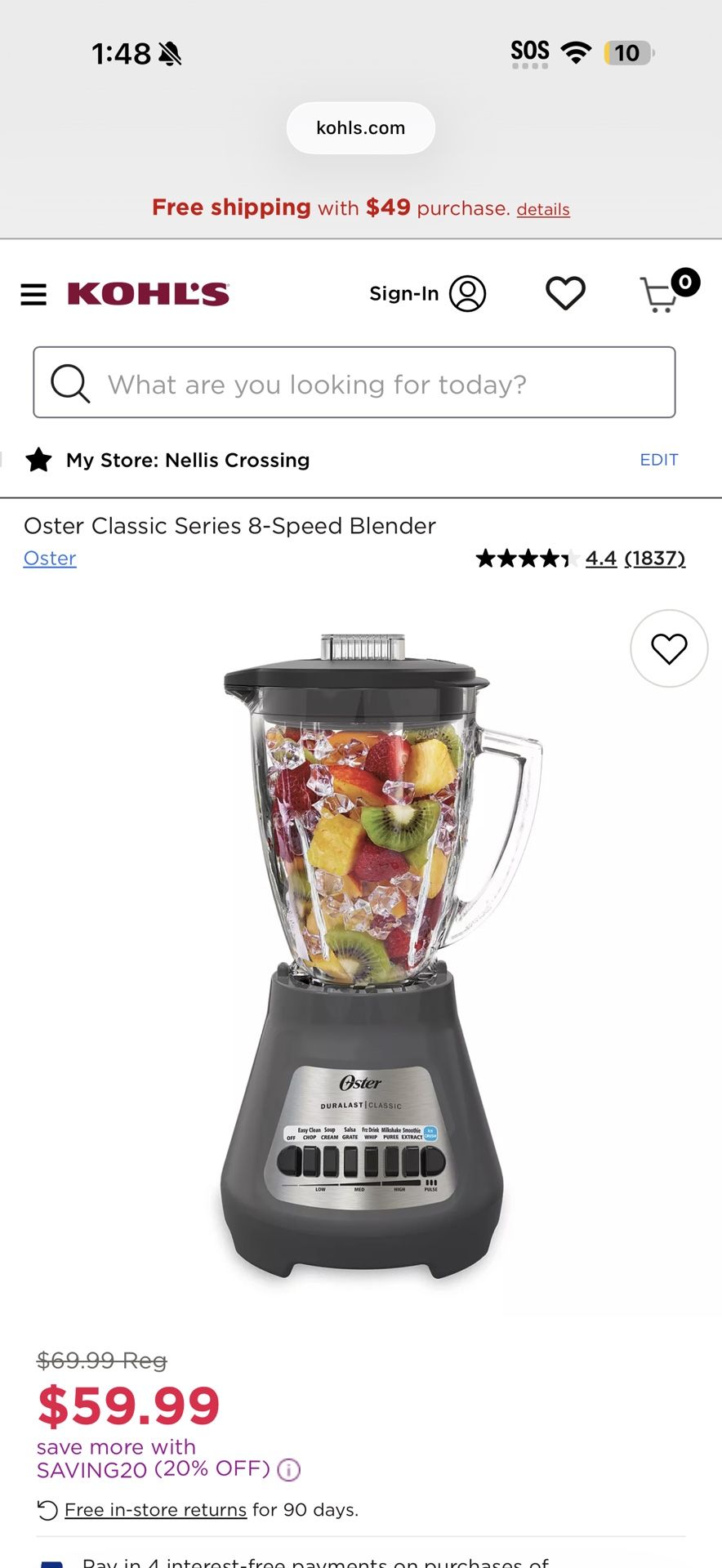 Oster Classic Series 8-Speed Blender New