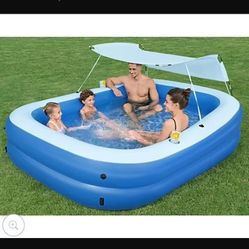 #####SUMMER BLISS shaded Inflatable 8 Ft Family Pool /cupholders /shade#####