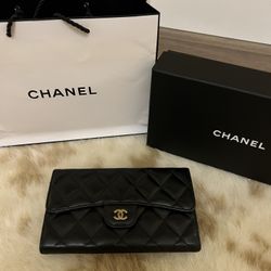 Chanel Lambskin Quilted Large Gusset Flap Wallet