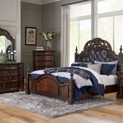 4 PIECE QUEEN / KING SIZE BEDROOM SET BED DRESSER NIGHT STAND MIRROR