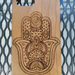 Hamsa design laser engraved wood case for iPhone and Samsung Galaxy