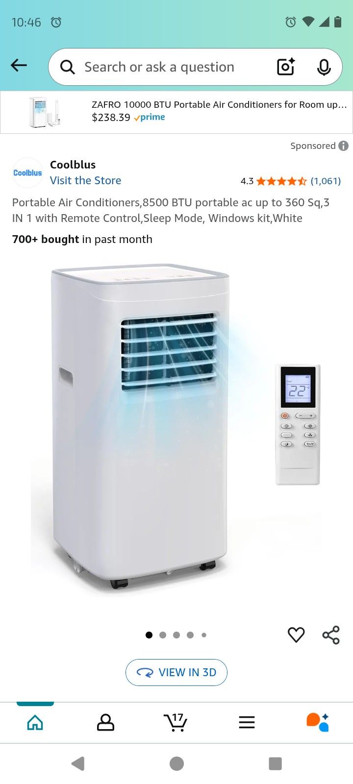 3 In 1 AC/Dehumidifier/ Fan Portable Air Conditioner 