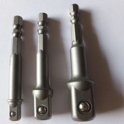 HEAVY DUTY SOCKET ADAPTER SET HEX SHANK TO 1/4" 3/8" 1/2" SET NEW
