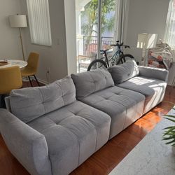 Grey Convertible L-Shaped Cloud sofa With Movable Ottoman & USB ports