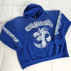 Hellstar White And Blue Graphic Hoodie XXL