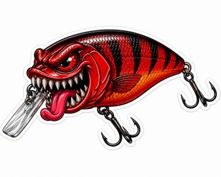 4” Angry Squarebill Crankbait Lure Sticker Bass Mouth Fishing Decal Boat Tackle