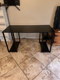 Black Writing Desk with Side Shelves