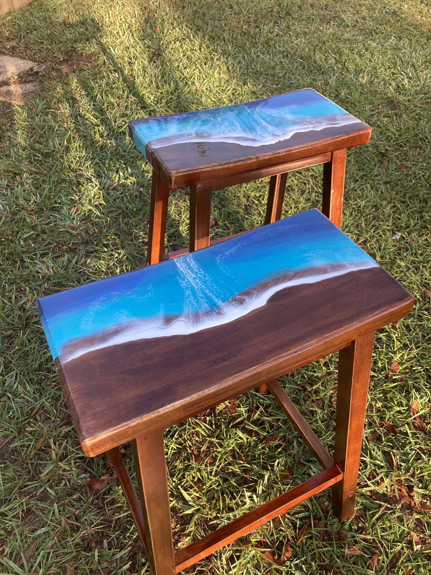 Hand Poured-resin Stools Coastal