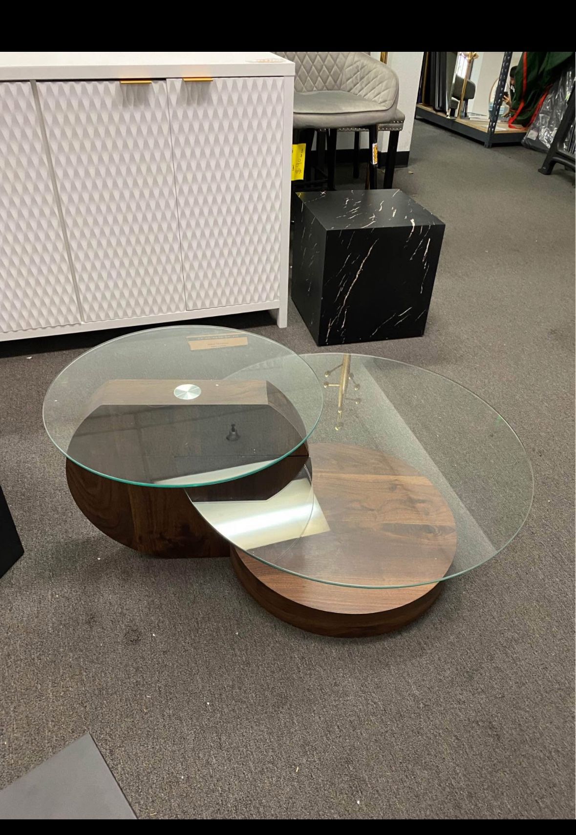 New Contemporary 3 Tier Glass Top Wooden Base coffer Table