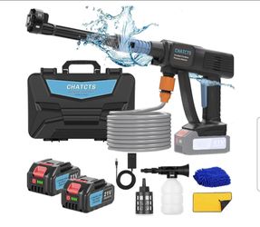Lavadora a presión inalámbrica de 980 PSI para autos con 2 baterías, boquilla 6 en 1, manguera de 5 metros