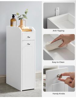 Slim Storage Cabinet, Narrow Storage Organizer with Slide Out Drawers, Freestanding Toilet Paper Holder, Small Space Skinny Cabinet for Bathroom Kitch