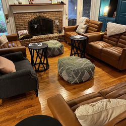 Living Room Furniture - 6 Pieces Vegan Camel Leather