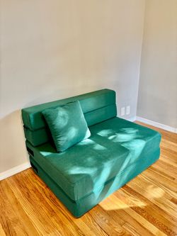 Green Futon Chair/Bed — Compact, Easy to Fold