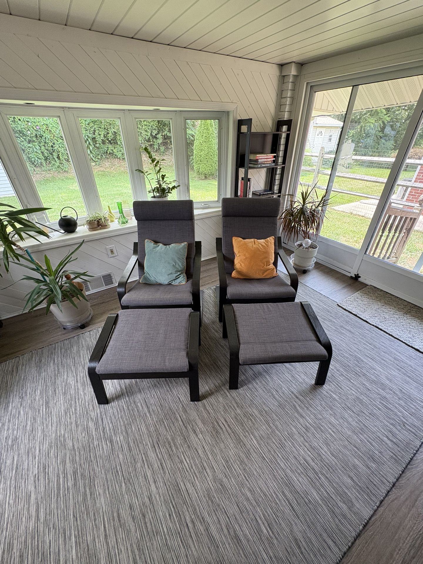 2 IKEA Poang Chairs with Footrests