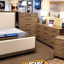Chrestner Gray Upholstered Bedroom Set Queen or King Bed Dresser Nightstand Mirror Chest Options With İnterest Free Payment Options 