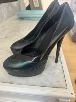 Gucci stiletto black patent oil slick heels