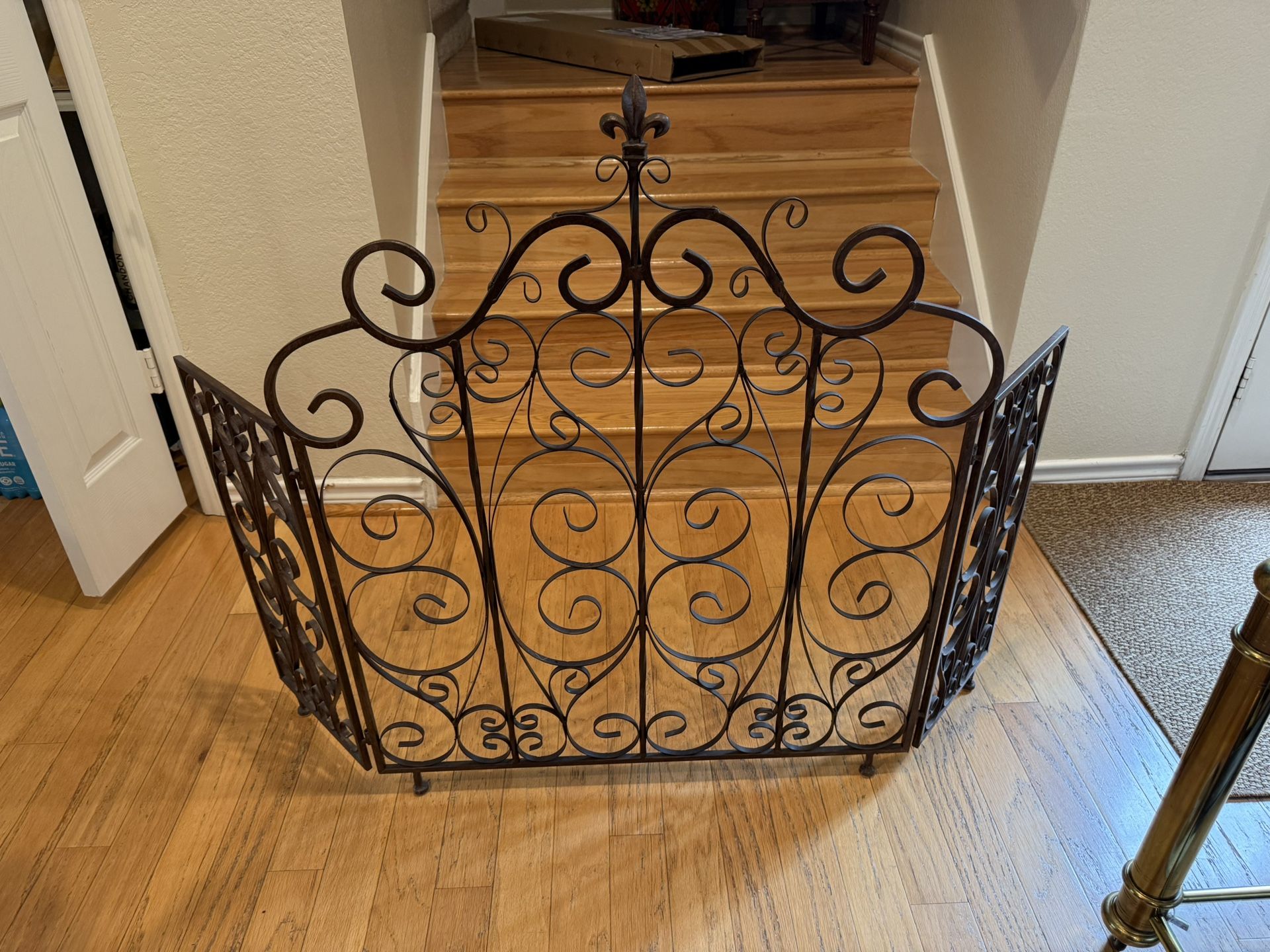 Brown Iron Scroll & Fleur-de-lis Fireplace Panels