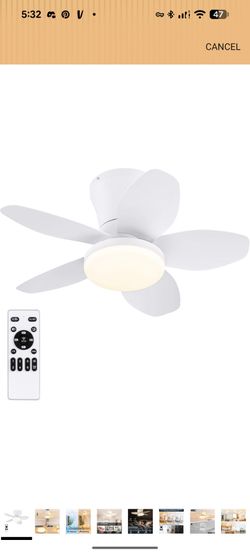 Small fan with light and remote control in white