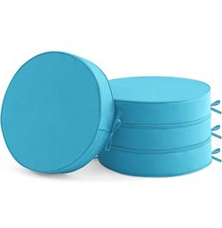 Summsun Outdoor Bistro Chair Cushions Set of 4, 15" D x 3" H Round Chair Cushions Waterproof and Fade Resistant Chair Cushion Pads with Non-Slip Ties