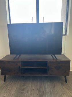 Brown TV Stand with Shelf and Magnet Close Doors