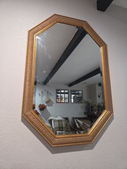 Vintage Golden Octagonal Mirror Windsor Art Style - 80s" 39"H x 26.5" W.