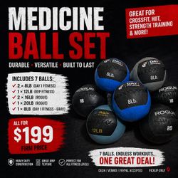 🔥 8-PIECE MEDICINE BALL SET — ROGUE + REP + DAY 1 FITNESS 🔥