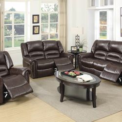 BROWN THREE PIECE RECLINER SET 