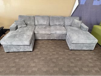Double chaise blue gray sectional