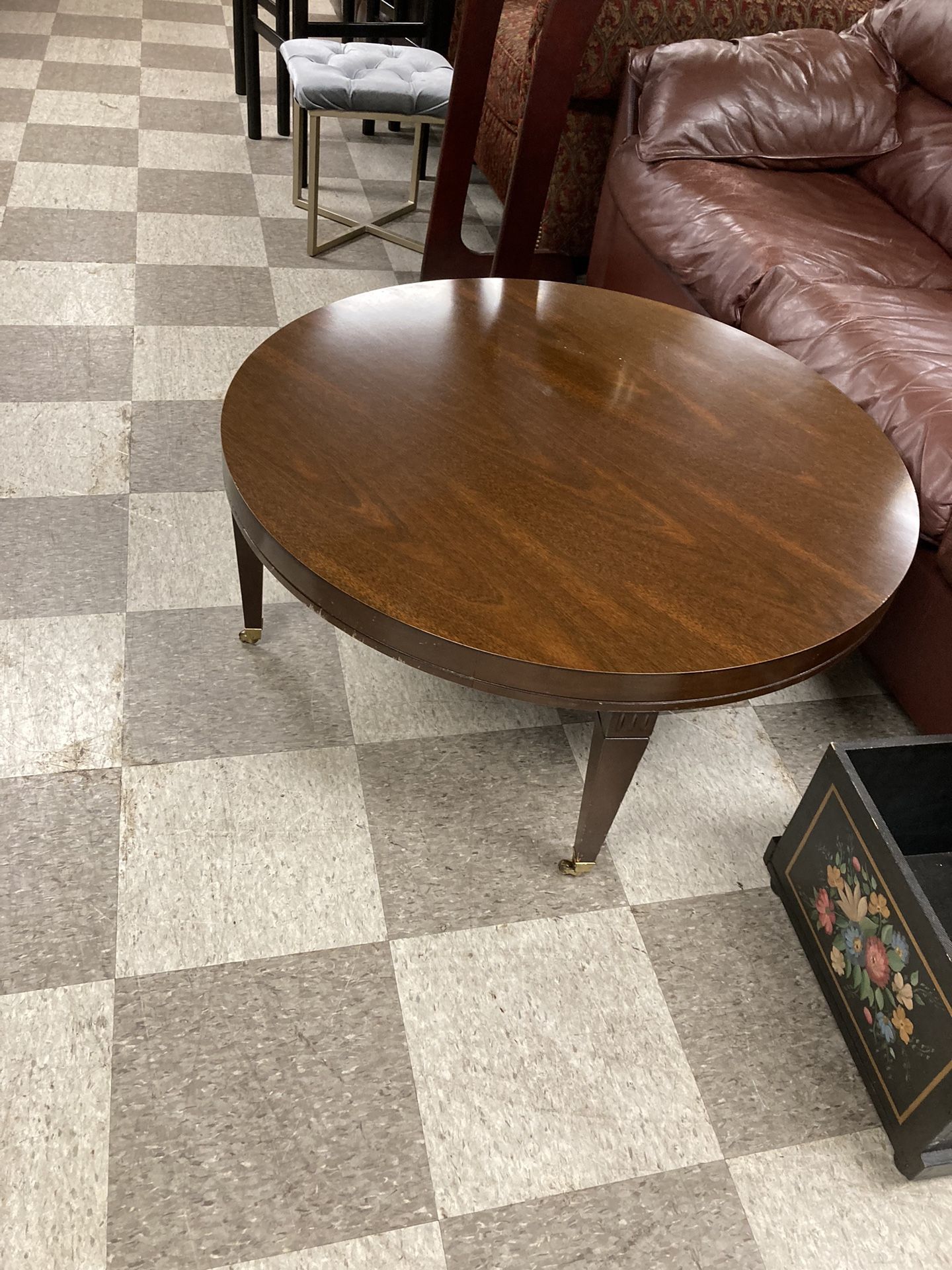 Wood Circular Coffee Table W/ Wheels