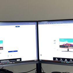 Dual Samsung 28 Inch 4k HDR Monitors + Desk Mount Stand 