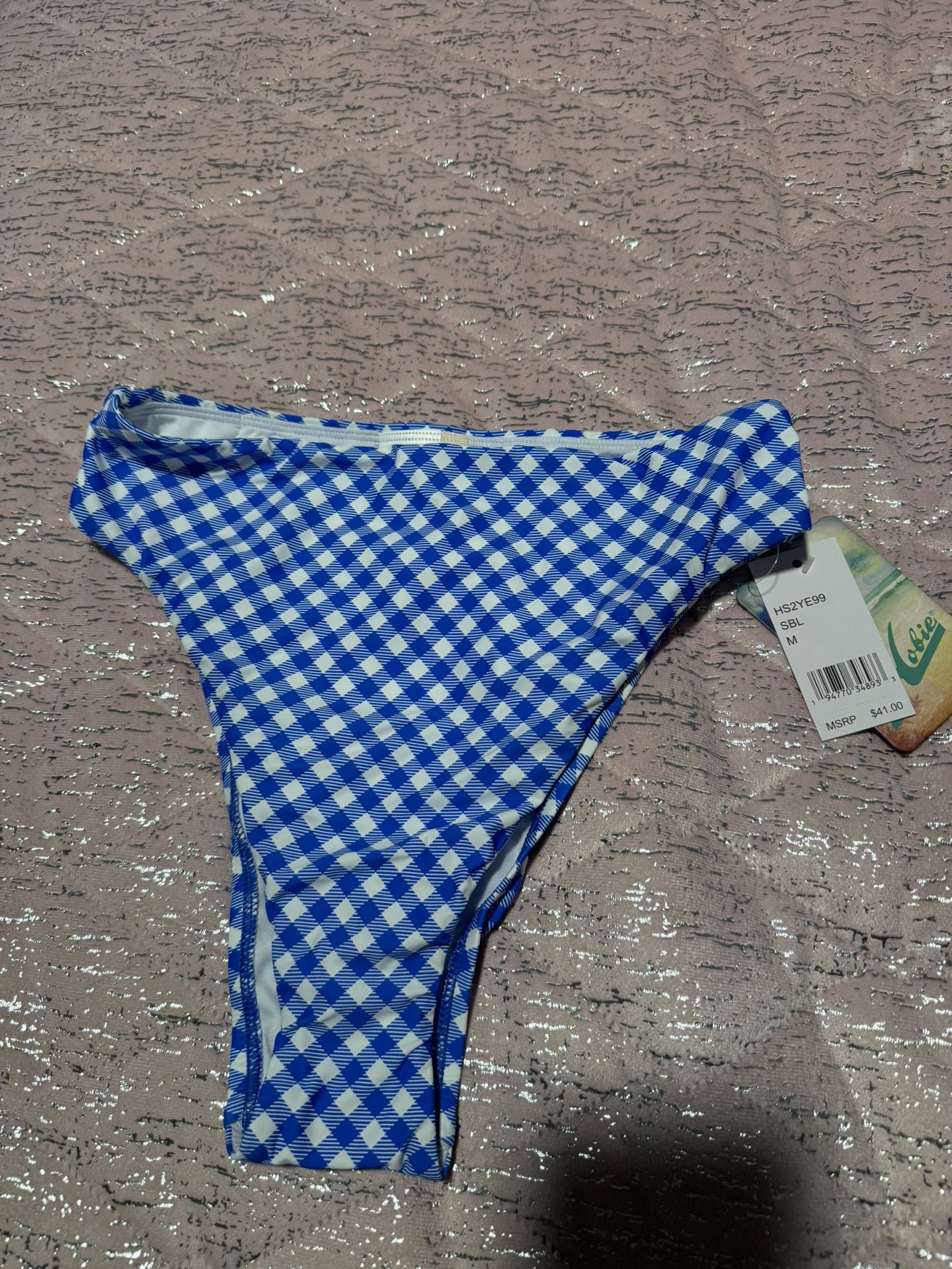 Nwt Blue White Checkered Hobie Highrise Cheeky Swimsuit Bikini Bottom