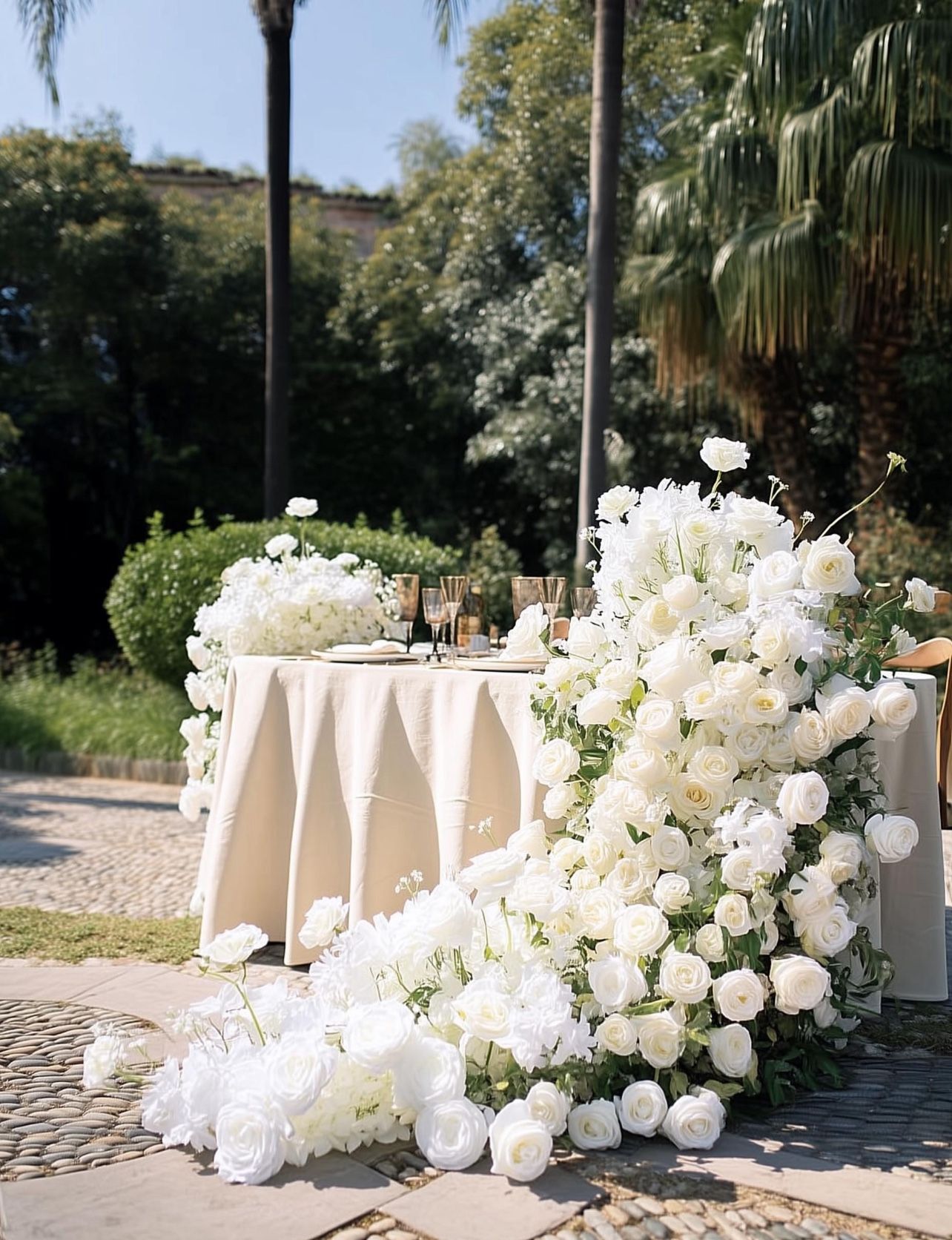 White Flower Table Flower Runner, Wedding Centerpiece Table Runner, Flower Row for Wedding Aisle
