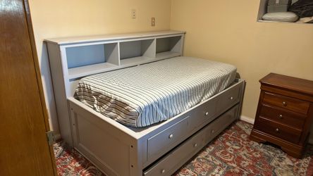 Twin Daybed with Trundle and Bookcase Headboard