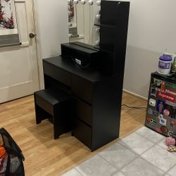 Black Vanity Desk With Drawers And Stool